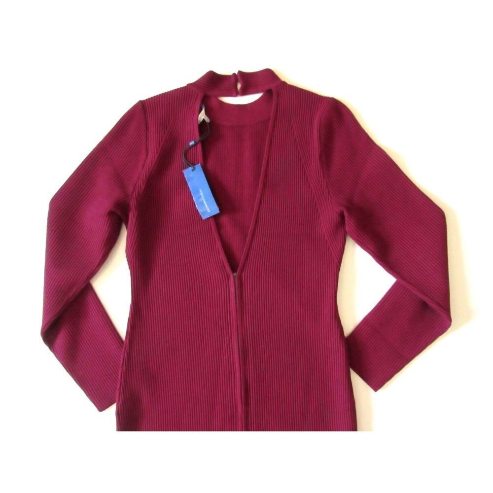 NWT Rebecca Minkoff Magri in Wine Ribbed Knit Cutout Zip Back Dress L $228 - Picture 7 of 8